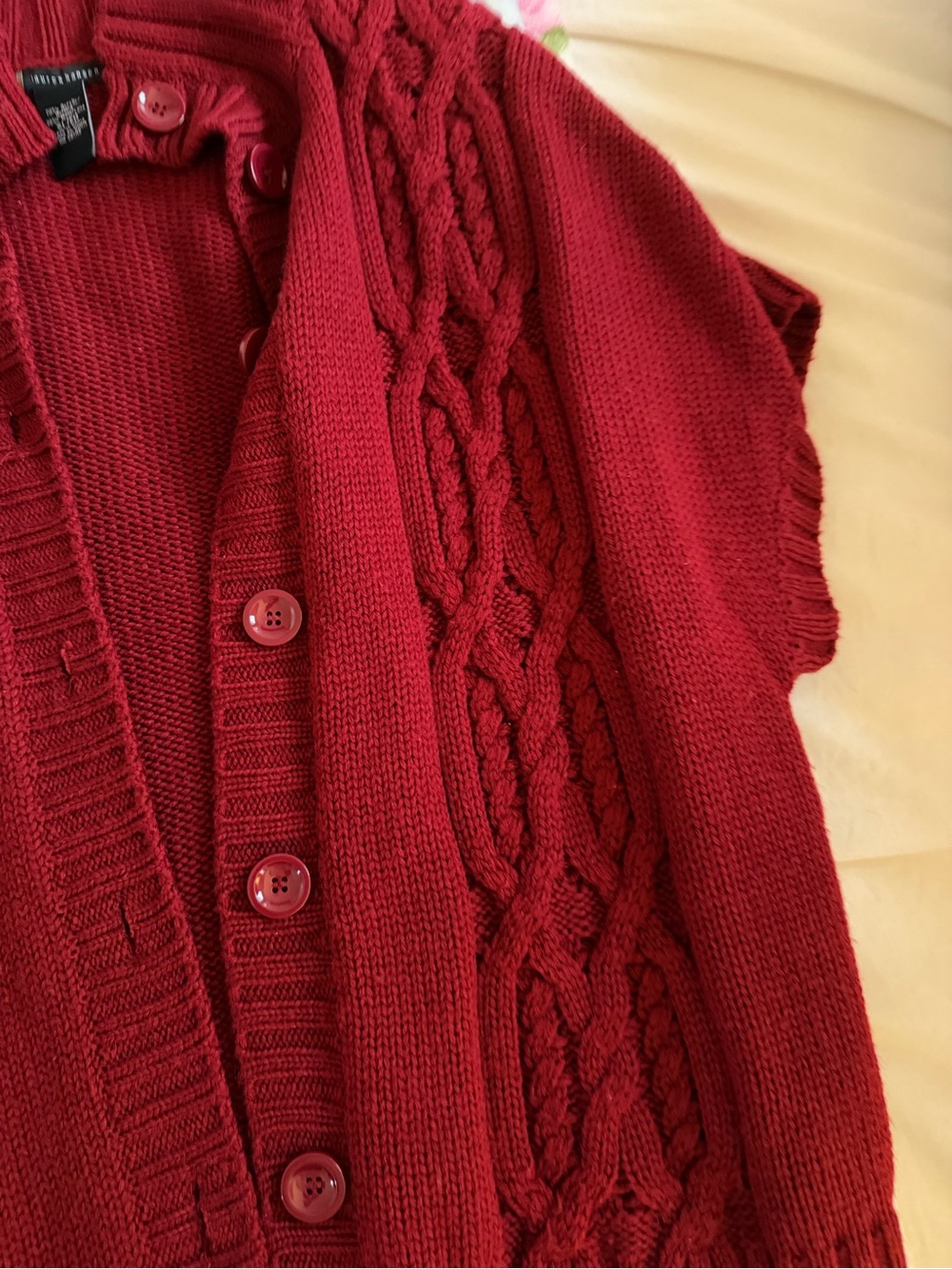 Button-Front Cable Knit Cardigan Sweater - Red - Picture 2 of 4